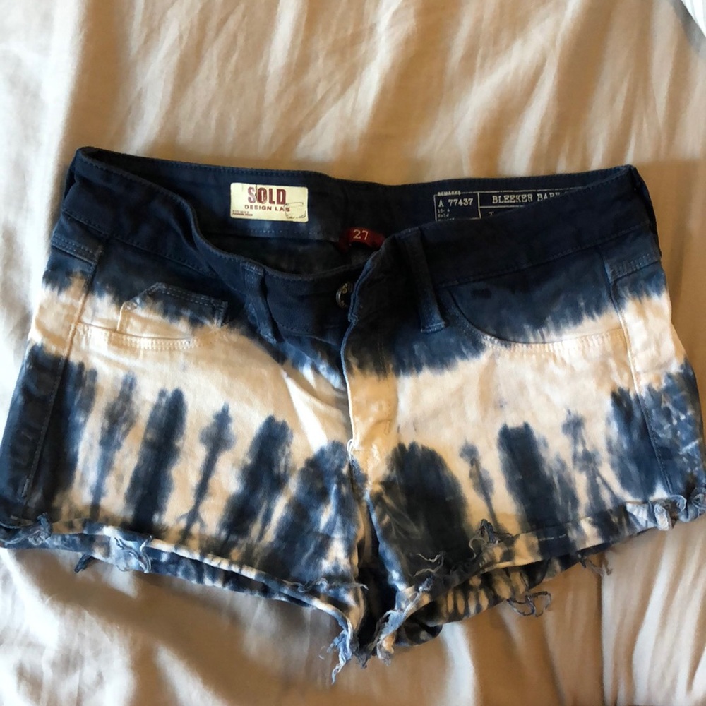 Blue and white tie dye shorts